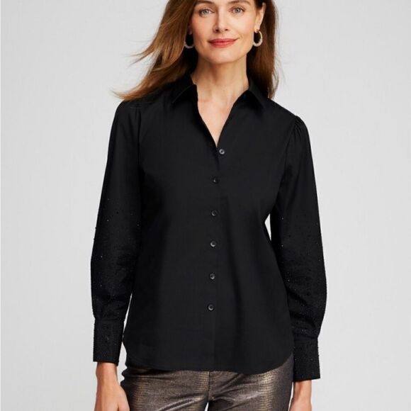 Chico’s Poplin and embellished long sleeve top - Picture 1 of 14